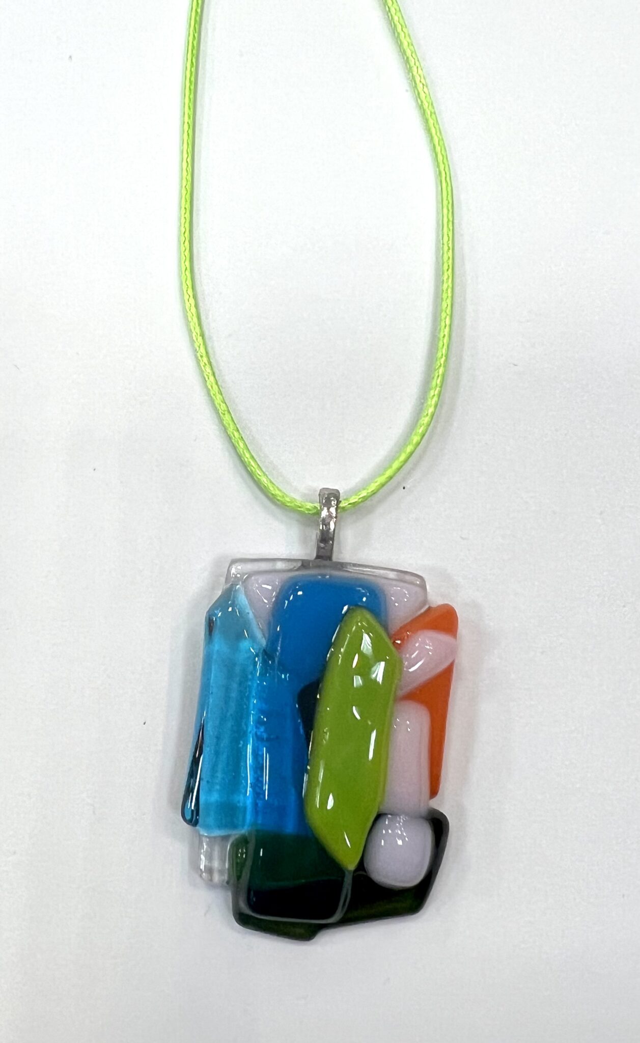 Turquoise and pale gold fused glass wedge pendant – Fired Creations